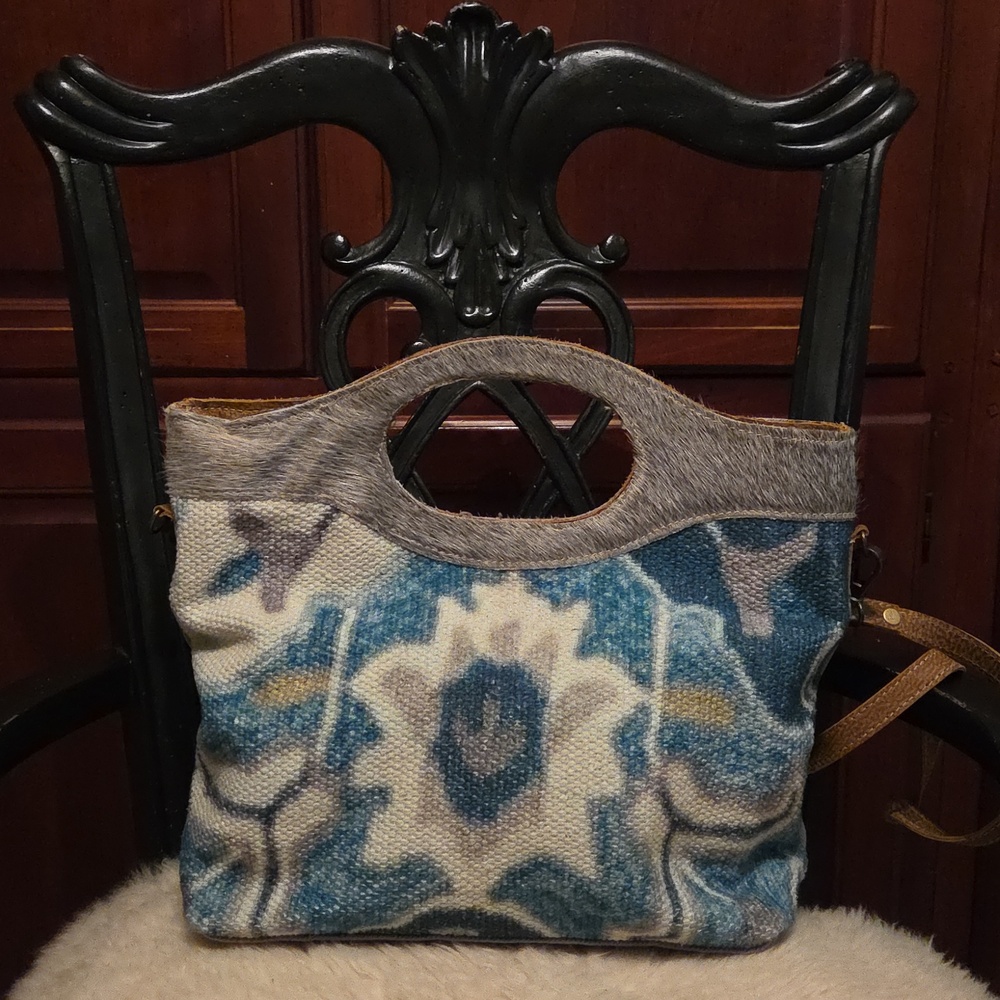 Myra Canvas Tapestry Cowhide Leather Bag